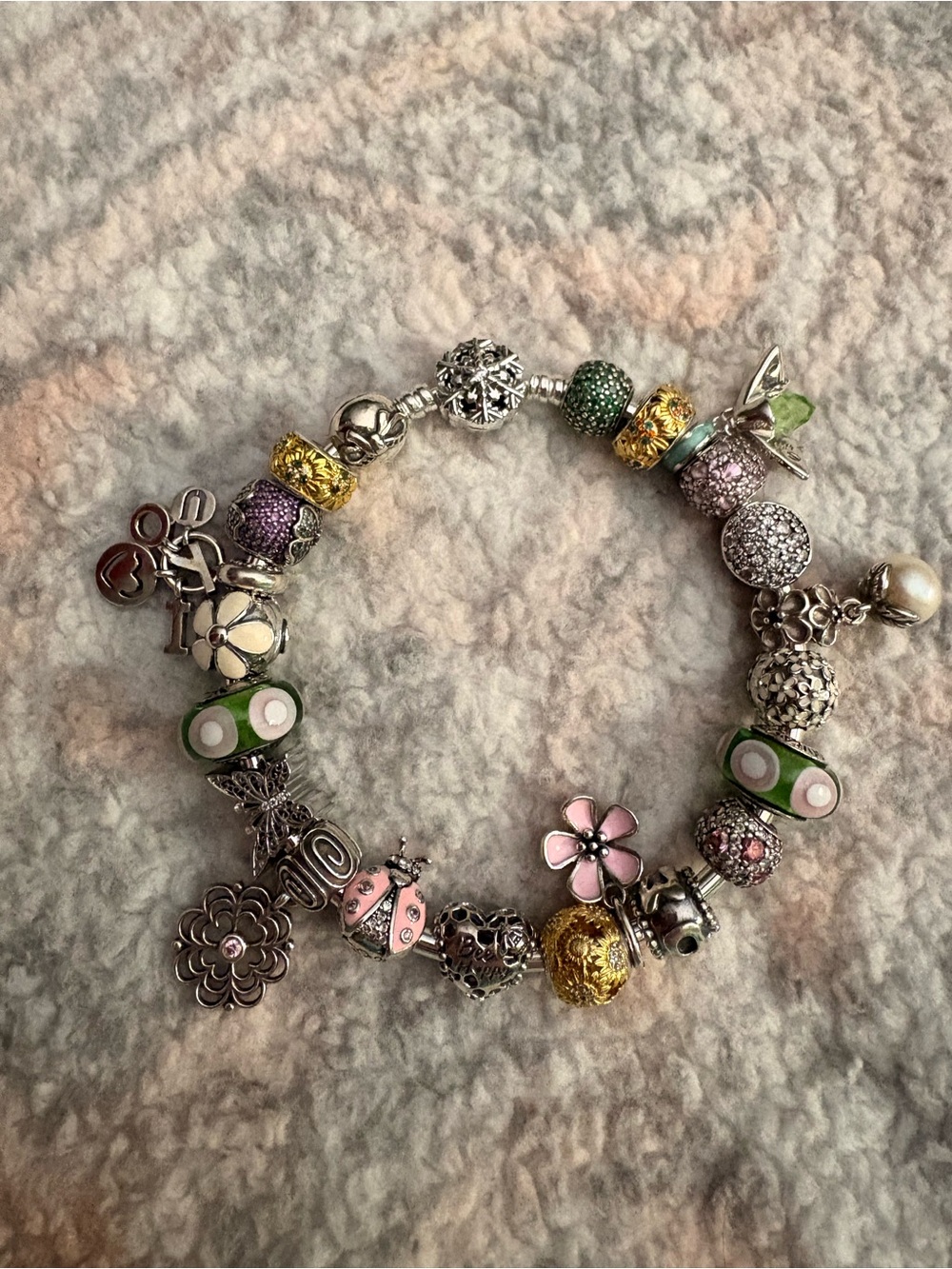 Pandora snowflake bangle with mixed charms